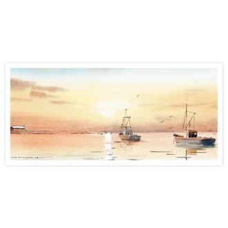 Sunset Trawlers Greetings Card by Colin Pickering