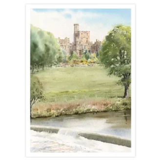 a card that depicts Hornby Castle in Hornby.