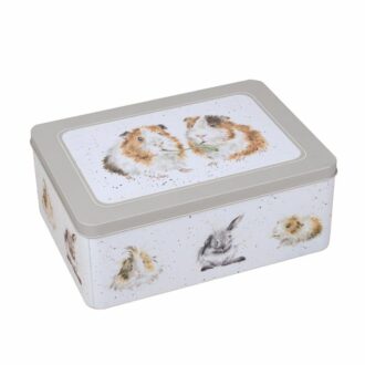 picture of a rectangle tin featuring guinea pigs and rabbits.