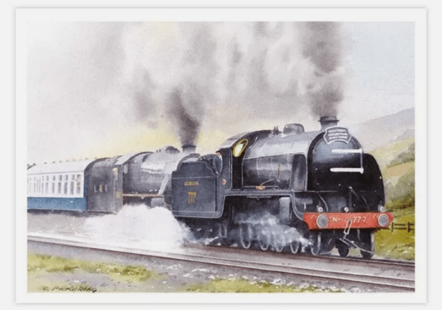picture of card depicting Sir Lamiel pulling Cumbrian Mountain Express